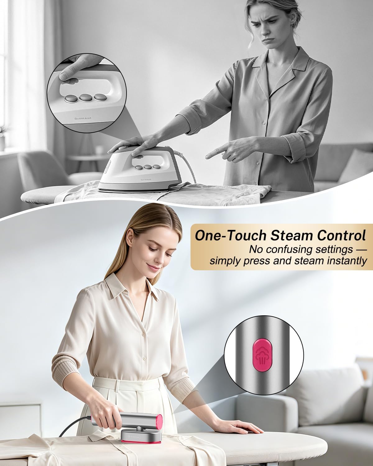 Steamer in use on hanging clothes