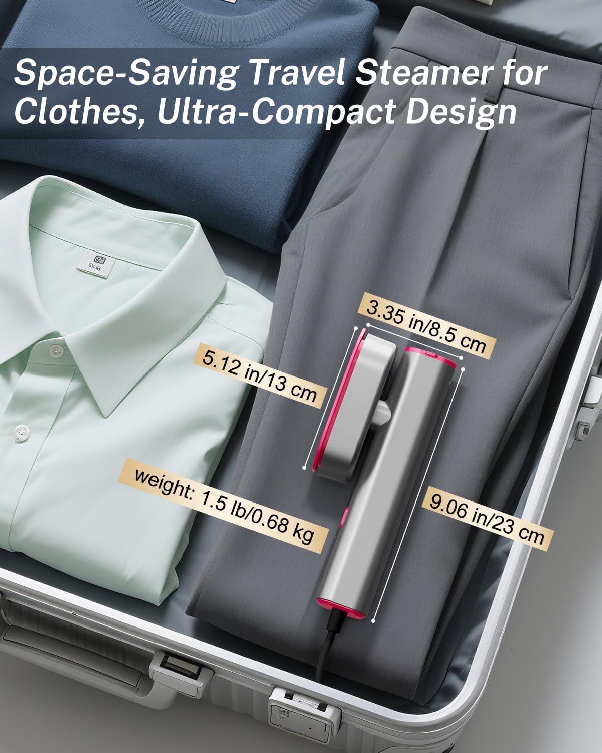 Compact folding garment steamer for travel