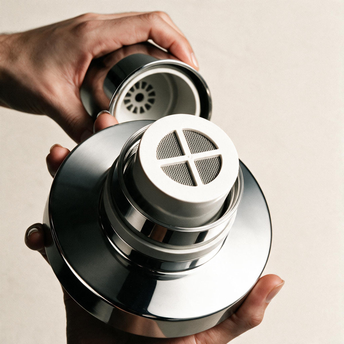showing filter component inside chrome showerhead.